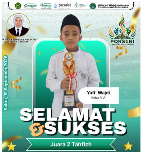Tampil Tenang dan Percaya Diri, Yafi’ Wajdi Sabet Juara 2 Tahfizh Putra PORSENI MI 2026